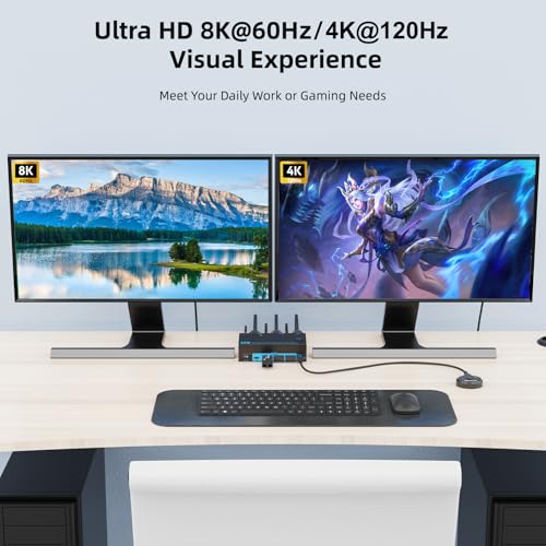 Image of 8K Dual Monitor KVM Switch Dual HDMI 2.1 2 Monitors 2 Computers 2 in 2 Out 4 Port USB 3.0 8K@60Hz /4K@120Hz KVM Switches, Wired Desktop Controller & 2 USB 3.0 Cables Included