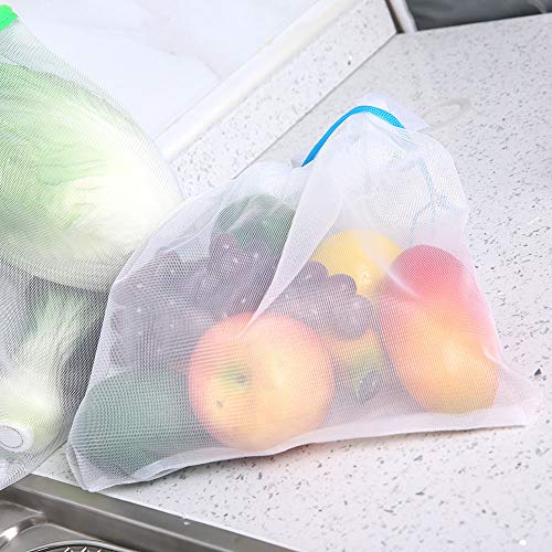 15 sacos de malha, transparente, reutilizável, ecológica, lavável, sacos duráveis para viagens, acam