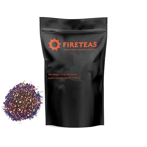FIRE TEAS Té de jengibre de hibisco - Flores orgánicas de hisbiscus, gránulos de jengibre - sabroso, té de hojas sueltas mezclado rico en