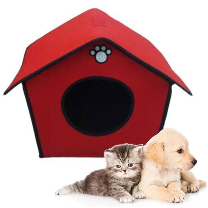 Casetta per Cani e Gatti da Interno, Rifugio Cuccia per Animali Domestici, Casetta Morbida e Comoda, Blu o Rossa, 50x60 cm, in Tessuto, Portatile, anche per Animali Randagi