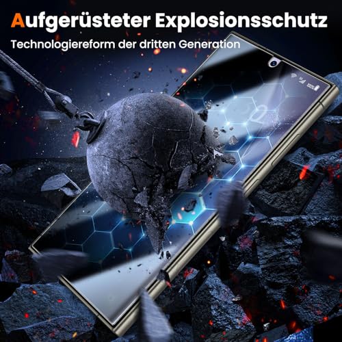 UniqueMe für Samsung Galaxy S24 Ultra für Panzerglas Sichtschutz - [Full Screen Displayschutz] Schutzfolie Sichtschutz für Samsung Galaxy S24 Ultra Schutzglas,Auto Installation,2 Stück 2