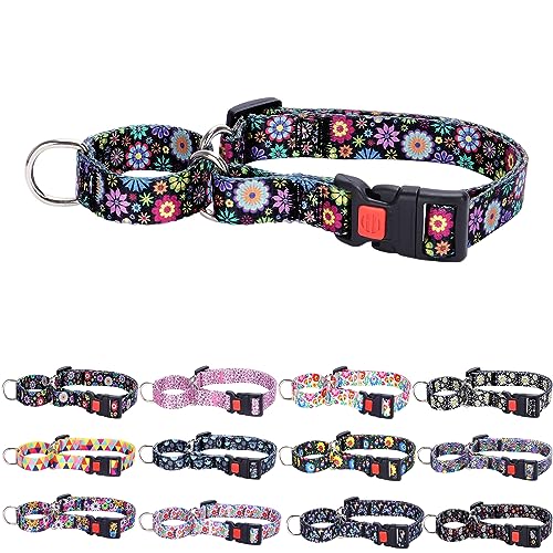 Martingale Dog Collars for Medium Large Dogs, Sunflowers Design & Adjustable Premium Boy and Girl Dog Collars for Training, Walking, Hunting (L)