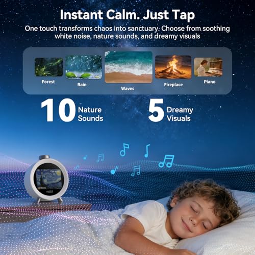 Image of MOMILLA Alarm Clock for Heavy Sleepers Adults, Colorful Screen Temperature, Loud 7-Day Programmable 4 Alarms, Kids Alarm Clocks for Bedrooms Boys Girls, Easy to Set, Digital White Noise, Hourly Chime