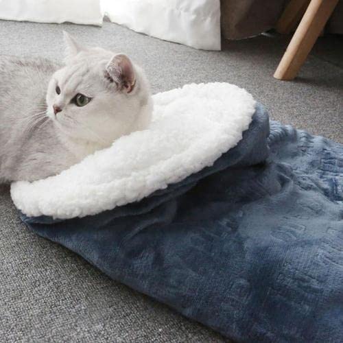 Katzenschlafsack - Warmes Waschbares Katzenbett, Katzendecke, Haustier Kissen, Kuschelhöhle Aus Fleece, Kleines Haustierbett Für Katzen Und Hunde Bis Zu 6 Kg (Blau1)