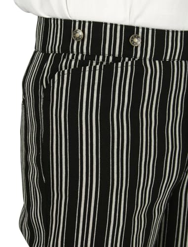 Historical Emporium Men's High Waist Loxley Striped Cotton Blend Trousers, Victorian Western Pants with Suspender Buttons3