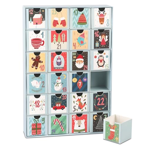 Adventskalender zum Selbst Befüllen 24 wiederverwendbare Boxen (6x6x6 cm) Kalender DIY ideal für Kinder & Erwachsene Freund und Freundin in Blau für kreative Advent & Nikolaus-Geschenke