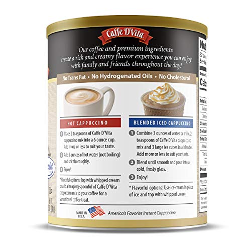 Caffe D'Vita Sugar Free French Vanilla Cappuccino - Instant Coffee Powder Mix, Gluten Free, No Cholesterol, No Hydrogenated Oils, 99% Caffeine Free - 8.5 Oz Can
