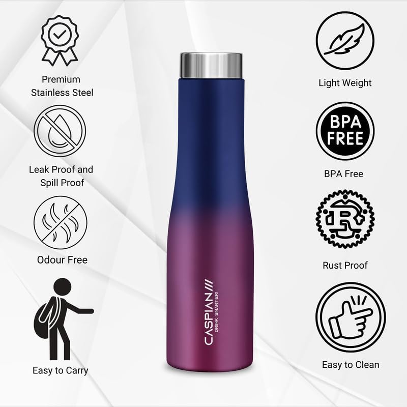 CASPIAN /// Aqua Dual Stainless Steel Water Bottle (Midnight Crimson, 1 Litre)| Leak Proof Thunder for Fridge Home Office Travel School Kids Boys Girls Adults Sports Gym Yoga 4