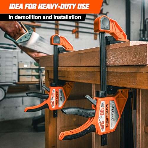 VANQUISH 24" One Hand Clamp/Spreader, 600Lbs Clamping Force, 3.4in. Throat Depth Heavy Duty Quick Release Bar Clamps, Tools & Equipment for Woodworking, Carpentry, Home Improvement, DIY by Vanquish - Used condition - Image 9