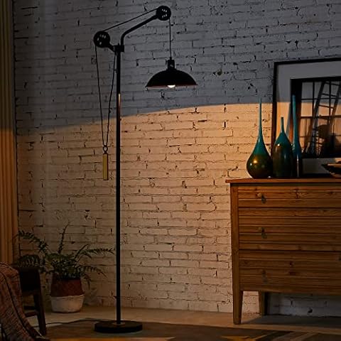 LeeZM Dimmable Industrial Floor Lamp for Living Room,Rustic Farmhouse Floor Lamps with Pulley System, Modern Reading Pole Task Lamp, Vintage Arched Tall Standing Lamp for Bedroom Office, Deep Bronze Cover