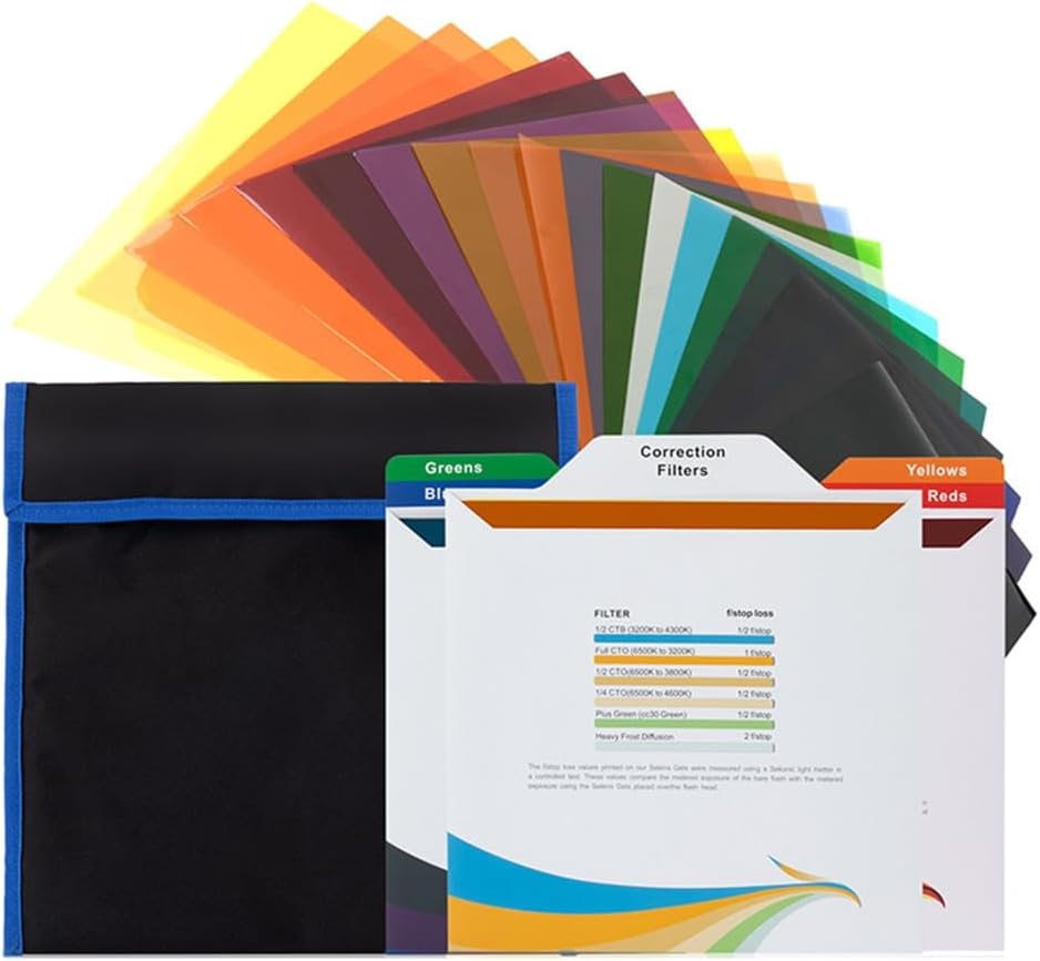 20Pack Transparent Color Correction Lighting Gel Filter 25x25cm for Professional Lighting Effects in Photography Video