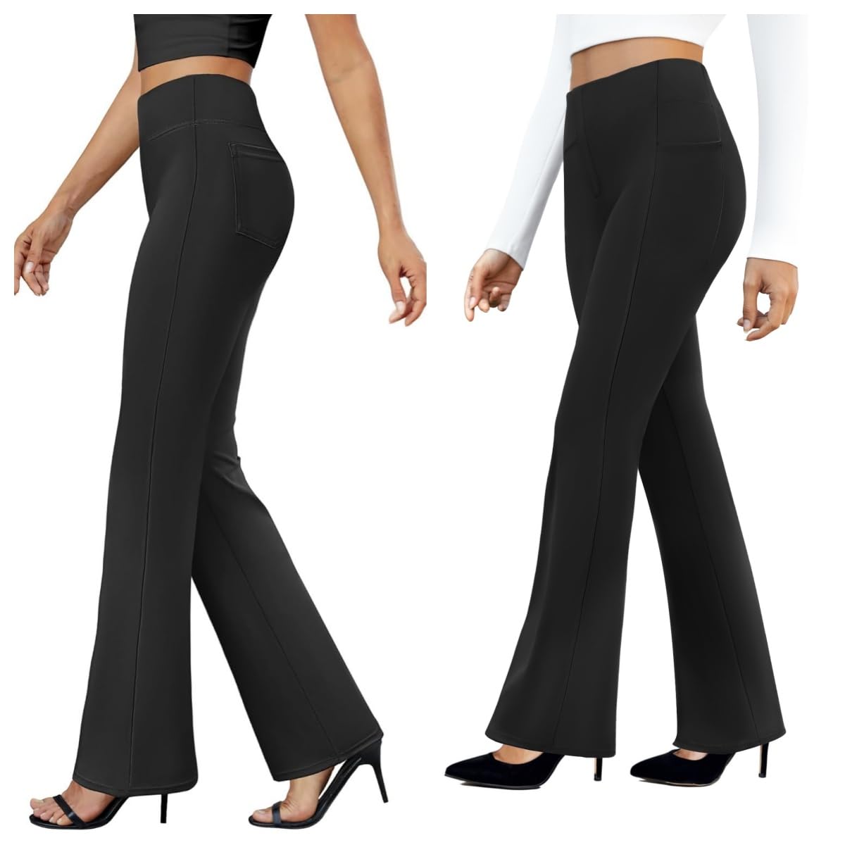 2 Pack Womens Dress Pants with Pockets Strethy Work Pants Comfy Lounge Work Trousers Set Includes Side Pockets