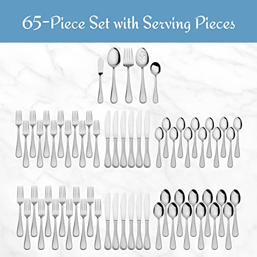 Mikasa 5225580 40 Piece Delray Bone China Dinnerware Set & Bravo 65-Piece Stainless Steel Flatware Set, Service For 12 #TOP5