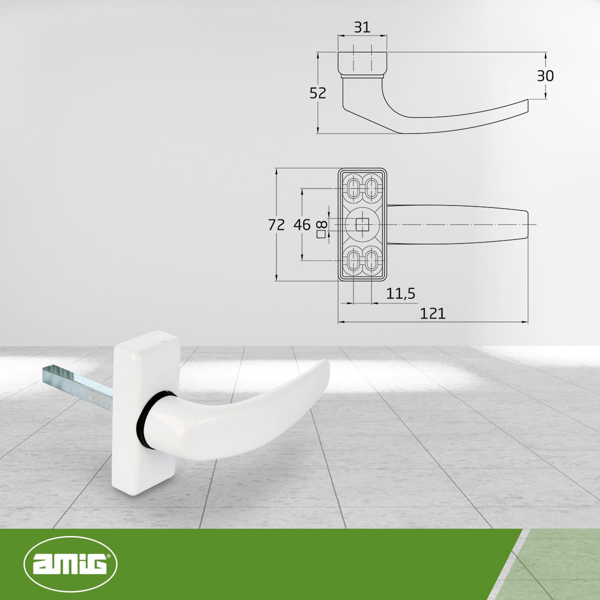 Amig 20419 - Delta Handle Lacquered White Piece, Weiss, 121 x 72 mm - Image 3
