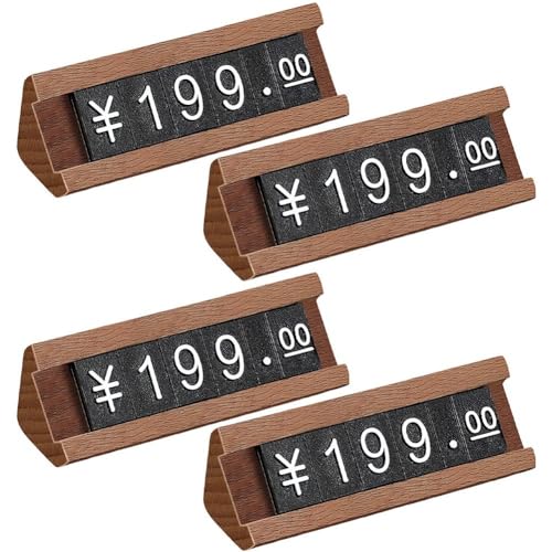 Lpitoy Présentoir De Prix en Bois (Lot De 4), Cube D'affichage De Prix avec Affichage Numérique Étiquettes De Prix Réglables, Base en Bois, Présentoir...