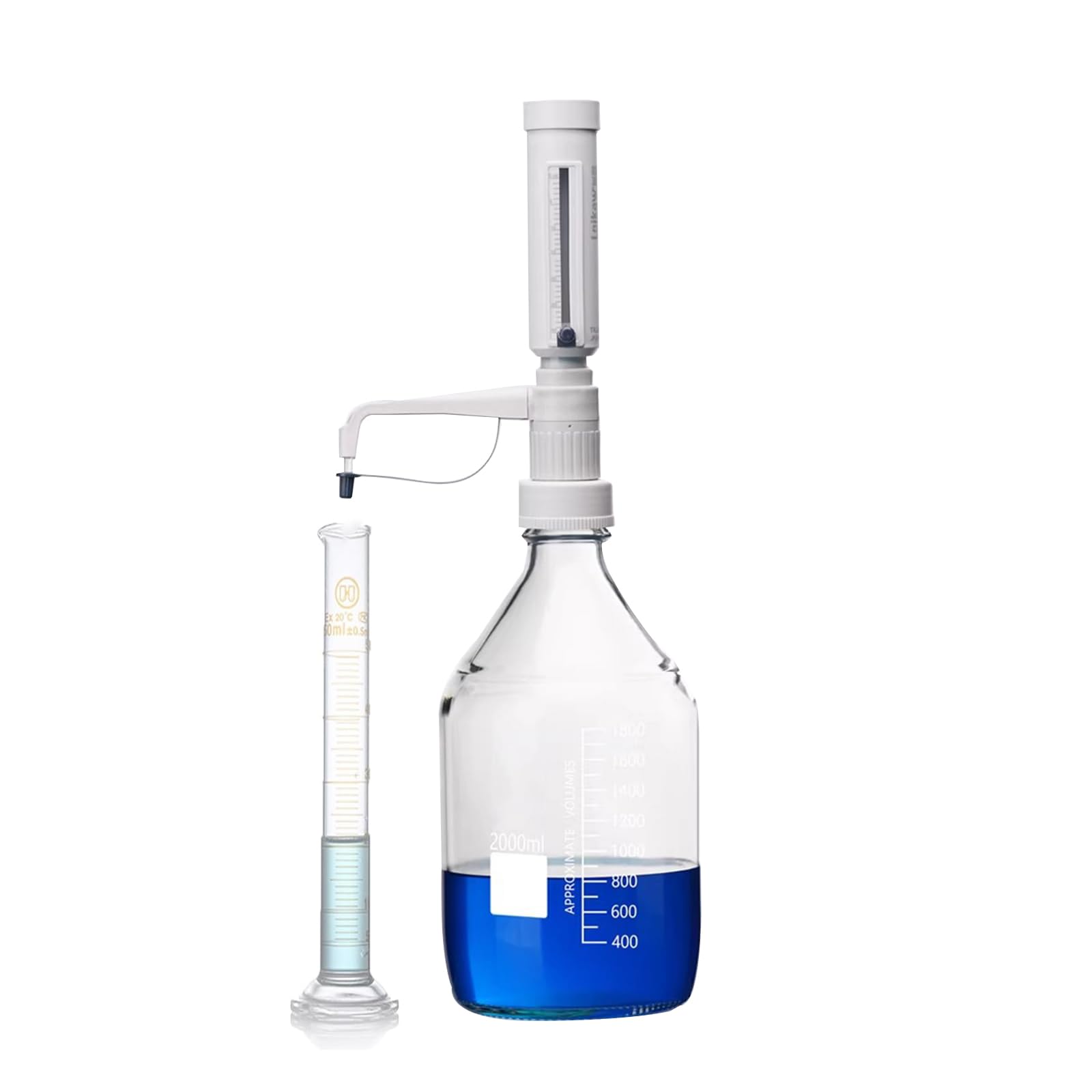 Dispensador LíQuido para Frascos, Bureta Laboratorio, con 5 Accesorios Roscados EstáNdar (GL25/28/32/38/45), Volumen Ajustable 5-30ml, Dispensa Reactivos con PrecisióN Desde Frascos,2000ml