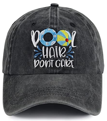 Pool Hat for Women Men Funny Stuff Accessories Baseball Cap Beach Summer Gifts for Woman Man Mom Dad Wife Husband Friend Pool Love Hair Dont Care Sun Hats Black