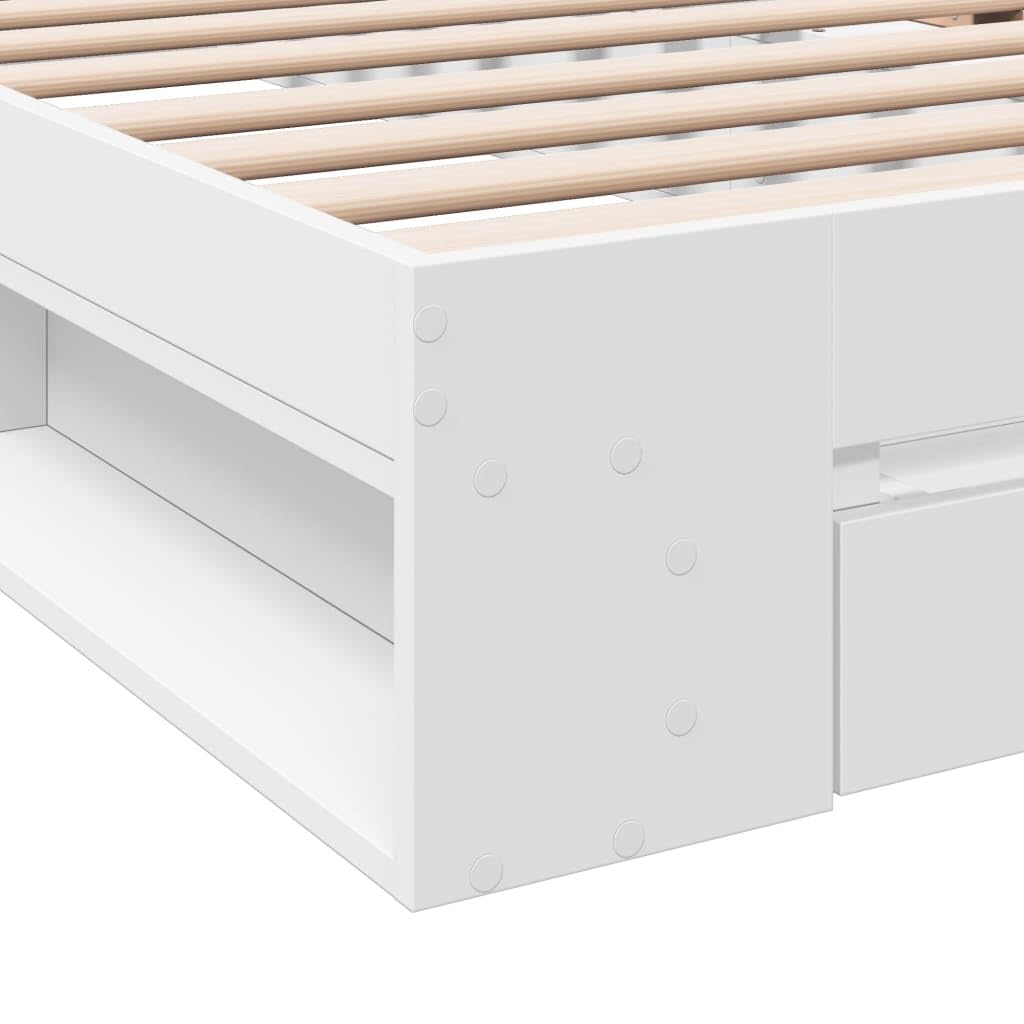 vidaXL Cama con cajón Madera de ingeniería Blanca 90x190 cm, Cama, Cama con almacenaje, Estructura de Cama Individual, Cama Individual