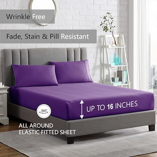American Home Collection Twin Size Sheet Set - 16-Inch Deep Pocket - Ultra Soft Microfiber Bed Sheets - Breathable, Wrinkle Free, Easy Care - Oeko-Tex Certified (Twin, Purple)