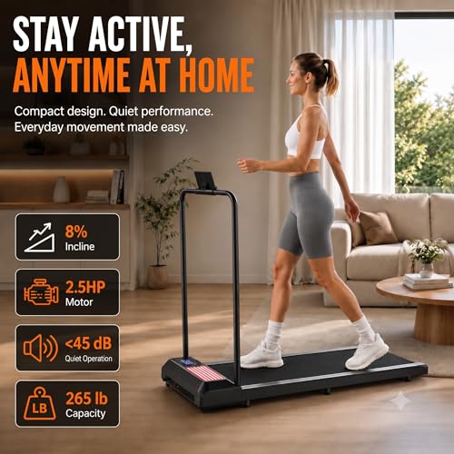 Walking Pad with Handle Bar, 8% Incline, Compact Under Desk Treadmill | 2.5HP quiet motor, 265 lb capacity, 0.6-4 MPH speed, 15 x 35.4 in belt, compact for home office and small spaces - Image 4