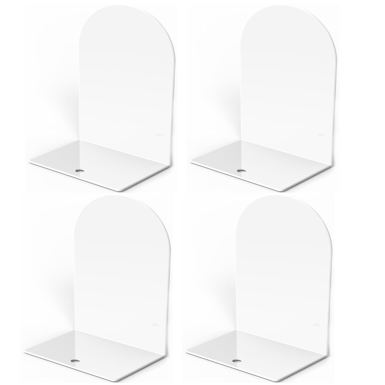 Lulonpon 4 Pieces Book Ends, Bookends, Books Stand, Metal Bookend for Shelves, White Book Ends for School, Library, Desktop Organizer