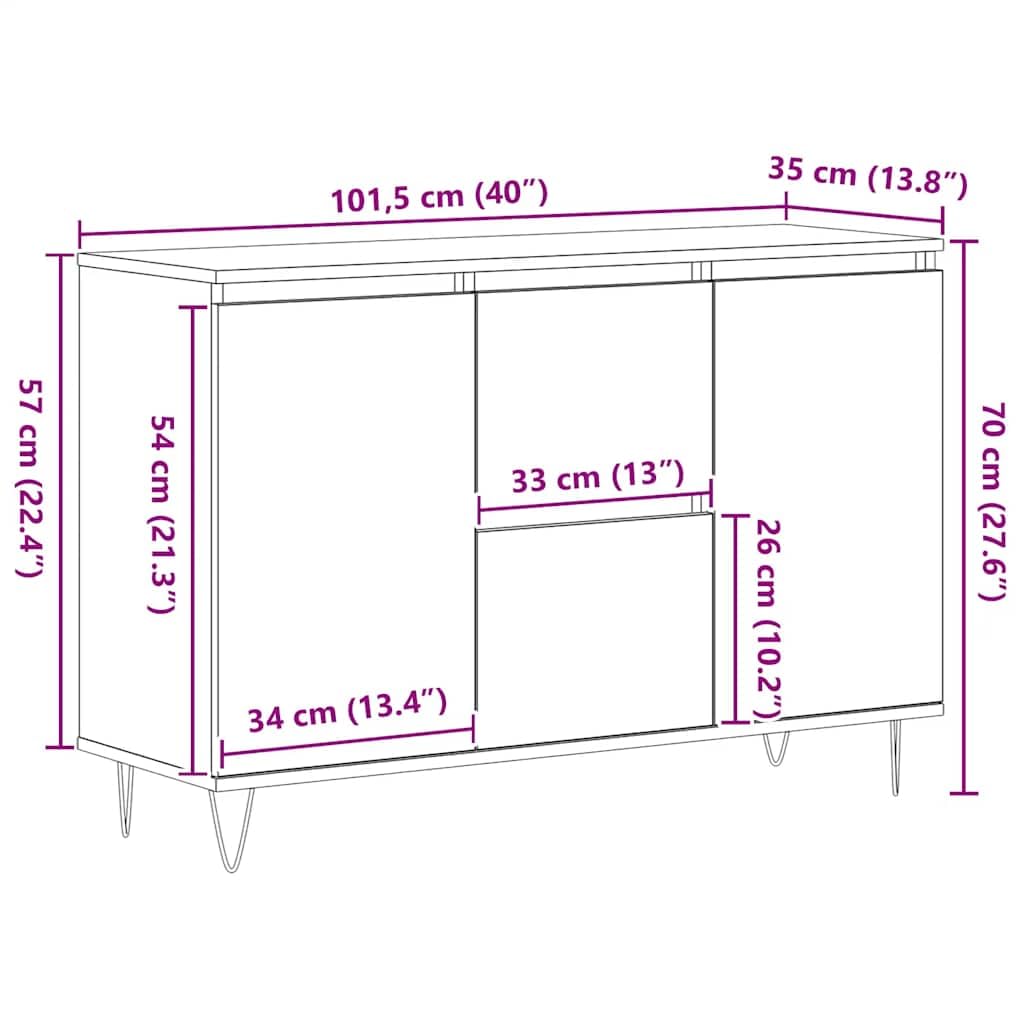 vidaXL Sideboard, Kommode mit viel Stauraum, Highboard Wohnzimmerschrank mit Eisenbeinen, Schrank Anrichte Beistellschrank, Weiß Holzwerkstoff