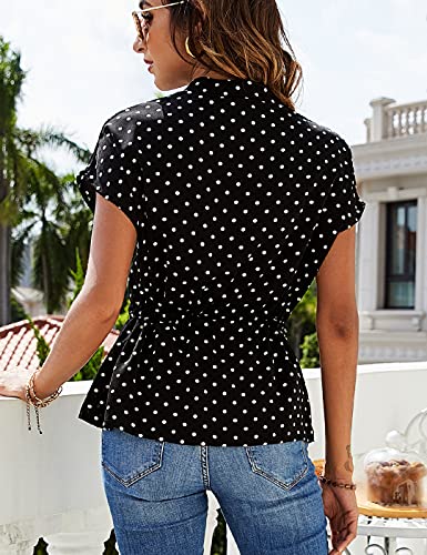 Womens Button Down Blouses Casual Peplum Summer Tops Dressy Chiffon Work Blouse Large #TOP1