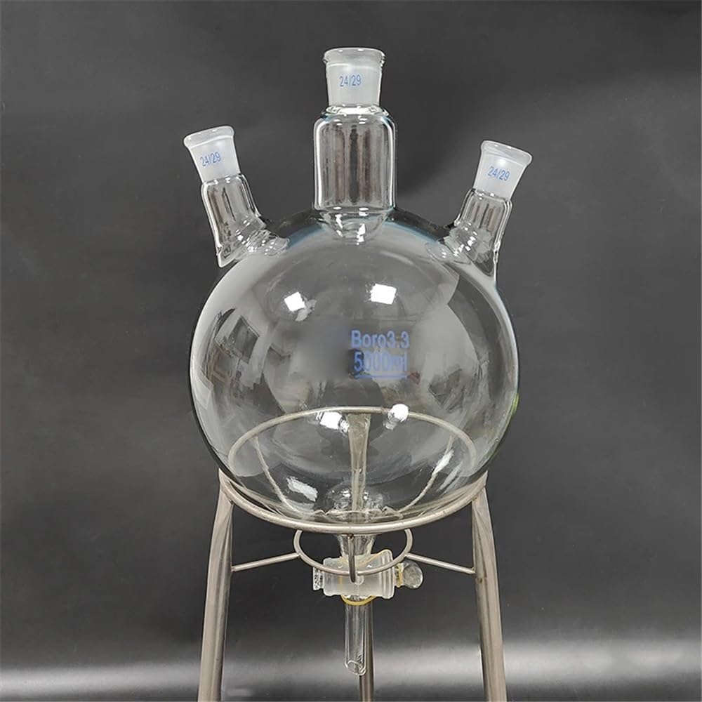 Matraz de fondo redondo de tres bocas, forma oblicua, 50 ml, 1000 ml y 5000 ml, unión 24/29, con tres bocas y interruptor de boca esmerilada estándar.(500mL)