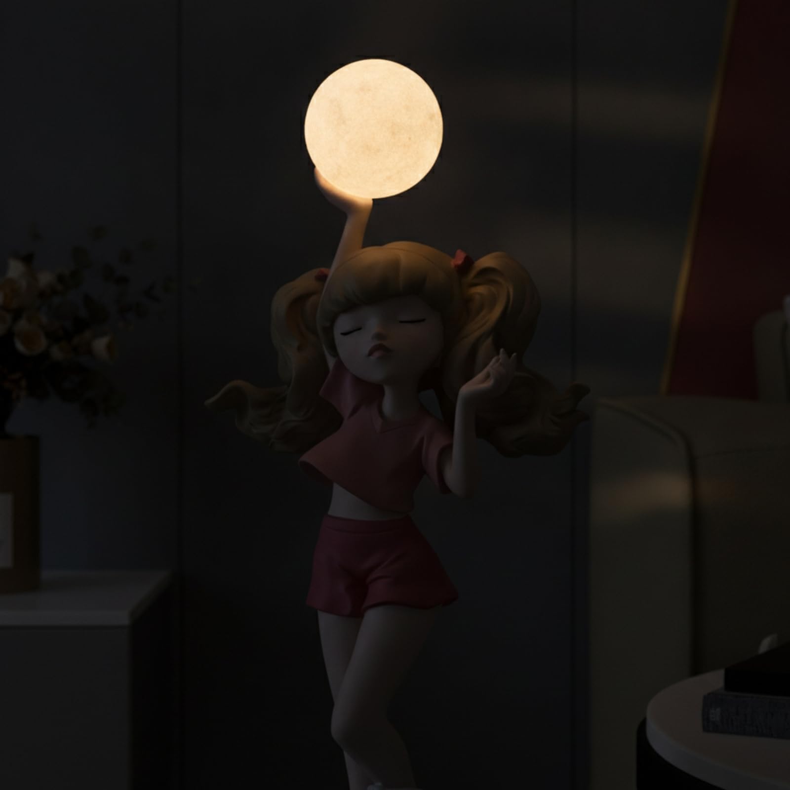 Qianly Figurina di Ragazza con Lampada Illuminata Statuetta con Lampada in Miniatura Statua per Amanti Del Design, Ingresso, Rosa, 62cm 27cm