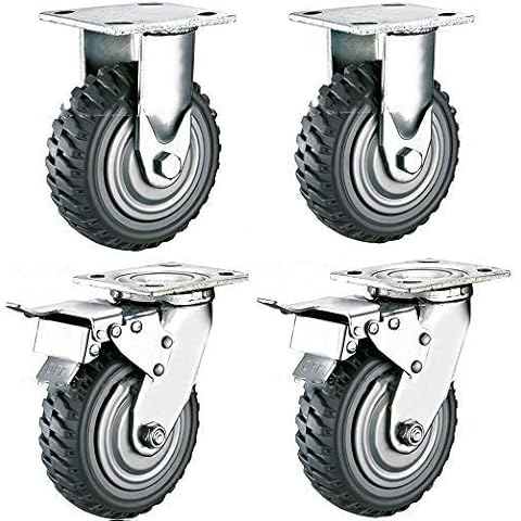 uyoyous 4 Stück Transportrollen Schwerlastrolle 200mm Tragkraft von 900kg Industrierollen Lenkrollen Schwerlast mit 360°Kugellager-Deckplatte aus Antirutsch Polychlorid Rolle (2 Bremse) Cover
