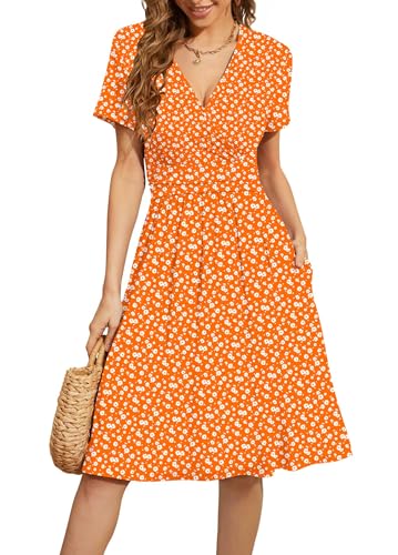 Image of WEACZZY Women's Summer Short Sleeve Casual Dresses V-Neck Floral Party Dress with Pockets