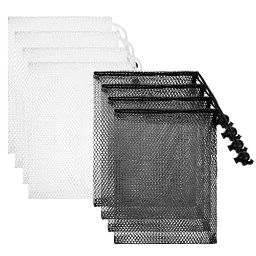 8 Pieces Mesh Drawstring Bags Small Portable Storage Bags Mesh Bag for Travel Stuff Organizing Toys Gifts Kitchen Favor Sport Outdoor 7.8x5.9 Inch Black and White