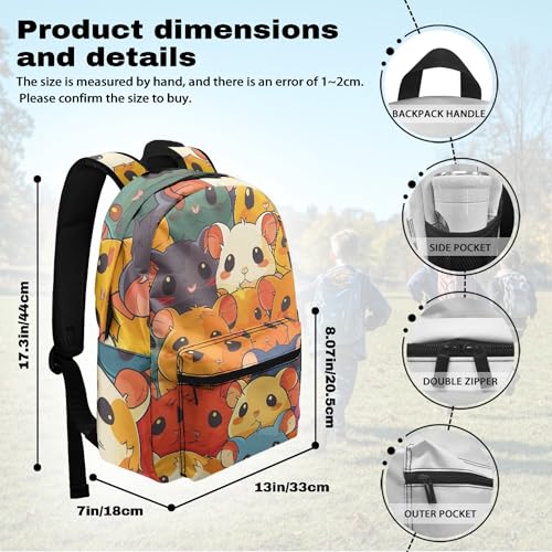 Funny Graphic School Book Bag Funny Hamster Backpacks for Boys Zipper Padded Student Bookbag Kids Soft Lightweight 17 Inch Sturdy School Bag with Outer Pocket 7