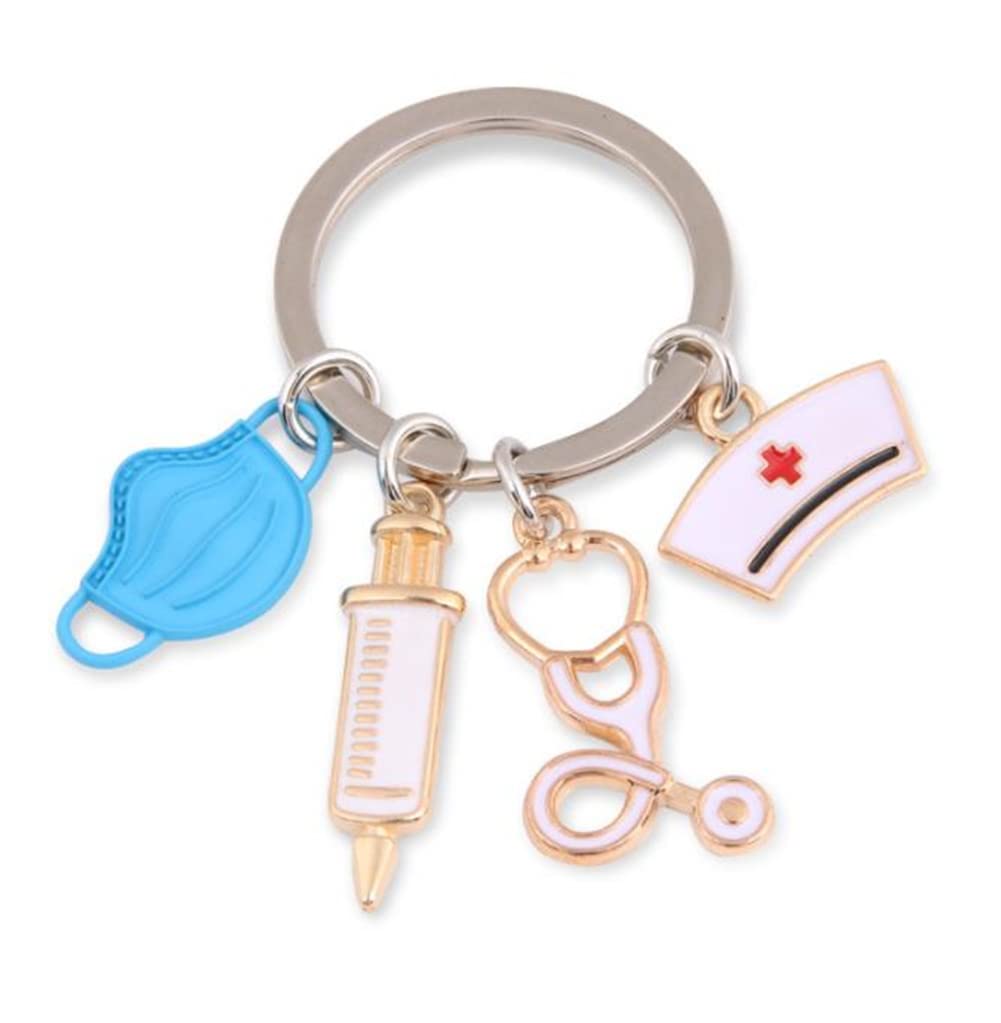 Chichengnian Women's Blue Doctor Medical Tool Keychain Stethoscope Syringe Face Mask Key Ring Nurse Keychain Gift Keychain Souvenir Doctor Appreciation Gift (Blue)