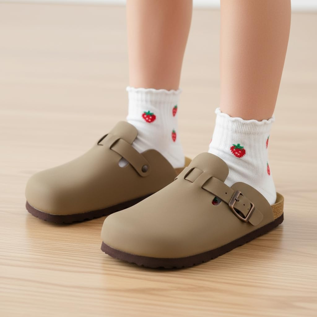 CUSHIONAIRE Kid's Hana Cork footbed clog with Genuine Leather upper, Faux Fur lining, and +Comfort