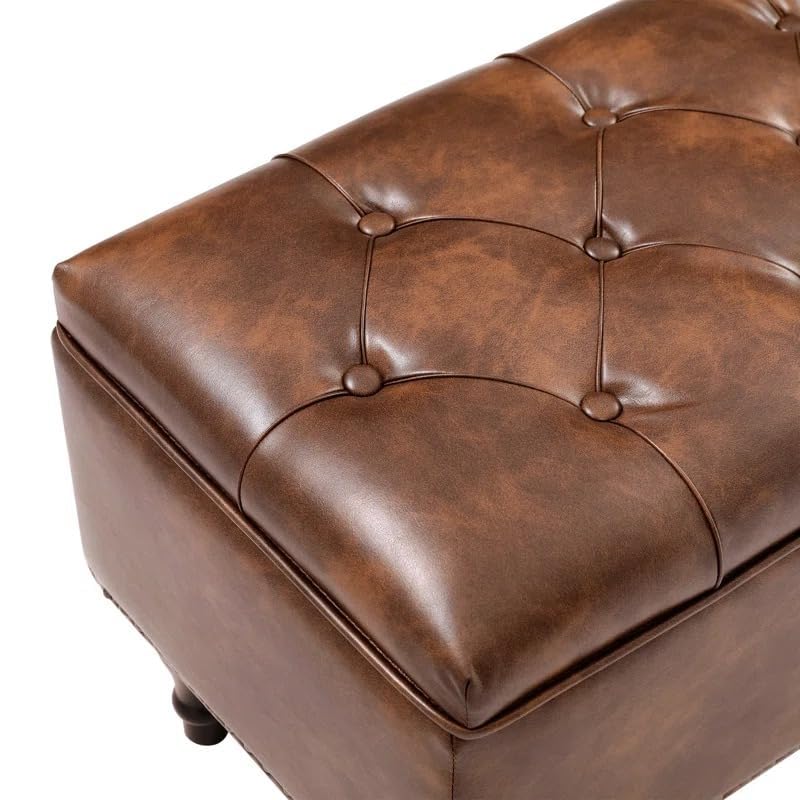 Image of LEGACY OF COMFORT Arlecia Upholstered Ottoman Bench with Storage for Living Room, Storage Chest for Sofa Couch Bedroom Entryway (Brown Leatherette)