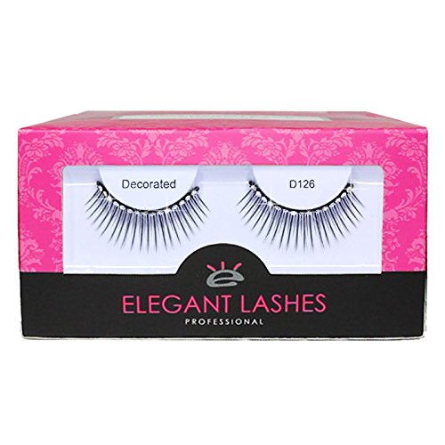 D126 (paquete de docena profesional - 12 pares)  Pestañas postizas alargadoras con diamantes de imitación para disfraz de Halloween