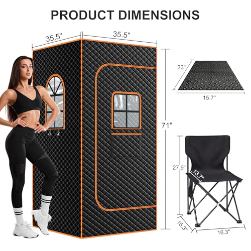 Portable Infrared Sauna for 1 Person - Home Personal Sauna Box with 3L 1000W Steamer for Detox Relaxation & Stress Relief - Indoor Sauna Tent with Remote Control Folding Chair