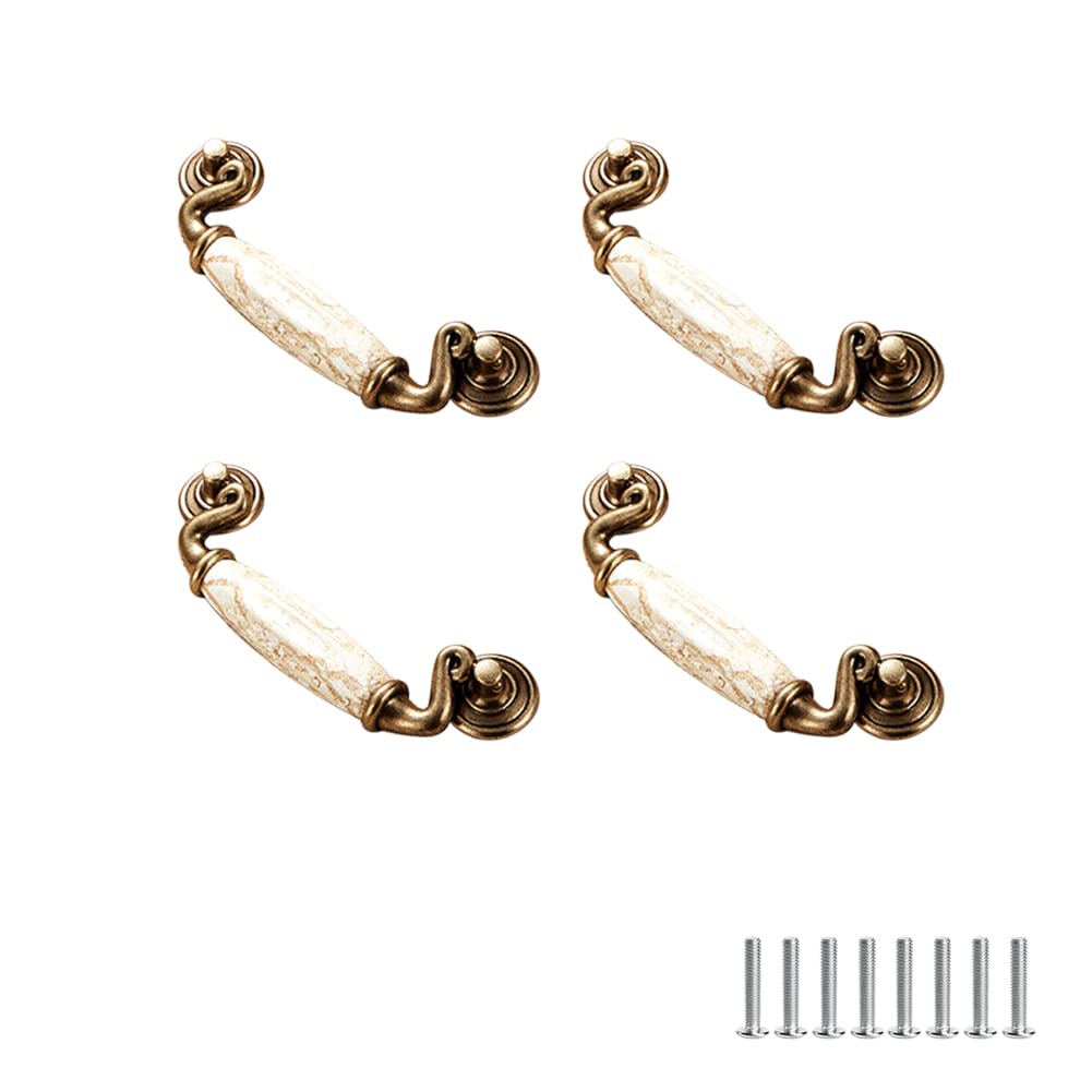 SYDARSYN 4 Pieces Vintage Ceramic Cabinet Door Handles Furniture Drawer Handles Cupboard Pulls Handles Kitchen Cabinet Wardrobe Drawers Knobs Bars Handles 115mm