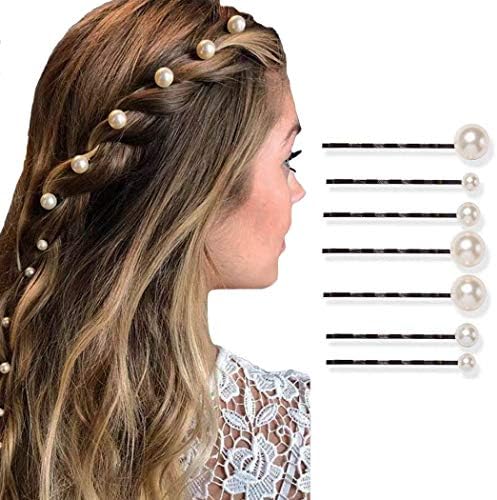Bartosi Pearls Bobby Pins Hair Clips Hair Barrettes Hairpin Accessories for Women and Girls (Pack of 7)(White)
