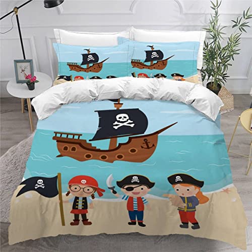 VASENA Navire Pirate Housse de Couette 200×200 Enfant Garçons Fille 3D Motif Parure de Lit Plage D'été Microfibre Housse de Couette 1 Personne avec 2 Taies...