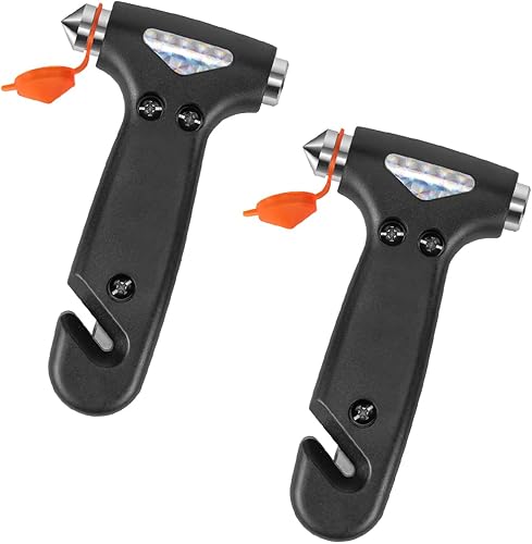 Paquete de 2 martillos de seguridad para automóvil, herramienta de escape de emergencia con interruptor de ventana y cortador de cinturón de