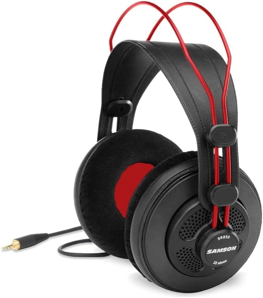 Samson SR860 Over-Ear Professional Semi-Open Studio Reference Small Headphones Headset - for Mobile Music Mixing, Monitoring, Recording & Listening - Large 50mm Neodymium Drivers Noise Cancelling