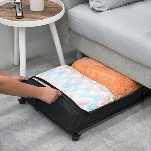 Image of Nayasa Under Bed Storage Box | Storage Organizer | Ideal For Small Space Clothes Storage | Clothes, Shoes, Toys, Books With Clear Cover | Lockable Wheels | Set of 8 | Black
