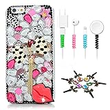 STENES Bling Case Compatible with iPhone 11-3D Handmade [Sparkle Series] Leopard Bowknot Chain Pendant Sexy Lips Cover with Cable Protector [4 Pack] - White