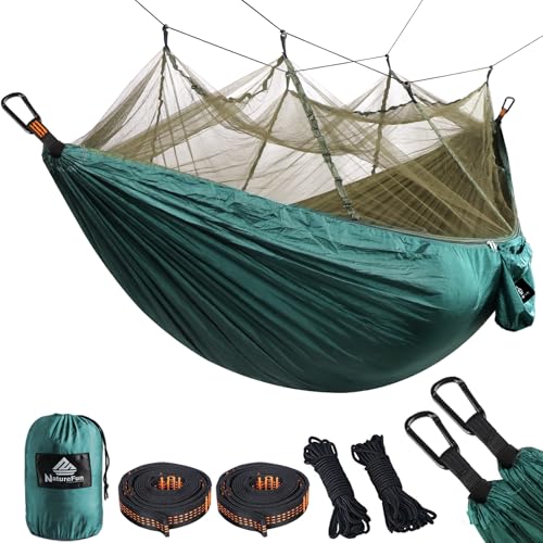 Travel Net Camping Hammock | 300kg Load Capacity,(275 x 140 cm) Breathable,Quick-Drying Parachute Nylon | 2 x Premium Carabiners,4 x Nylon Slings Included | for Outdoor Indoor Garden