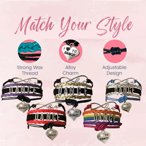 Infinity Collection Love Dance Bracelet - Teal and Black Braided Multi-Strand Adjustable Dance Accessories Charm Bracelet with I Love to Dance Heart Pendant for Dancers4