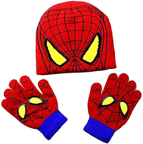 Winter Super Value Knit Caps & Gloves Set Superhero Spiderman Suit