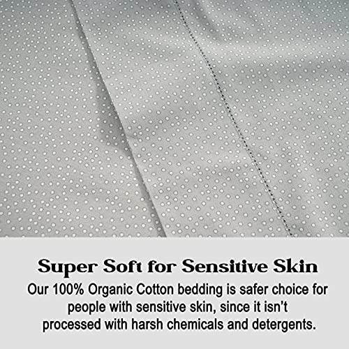 Image of LANE LINEN 100% Organic Cotton Pillow Cases - King Size and Crisp Cool Percale Covers Sleeping Set of 2 Grey (White Dot)