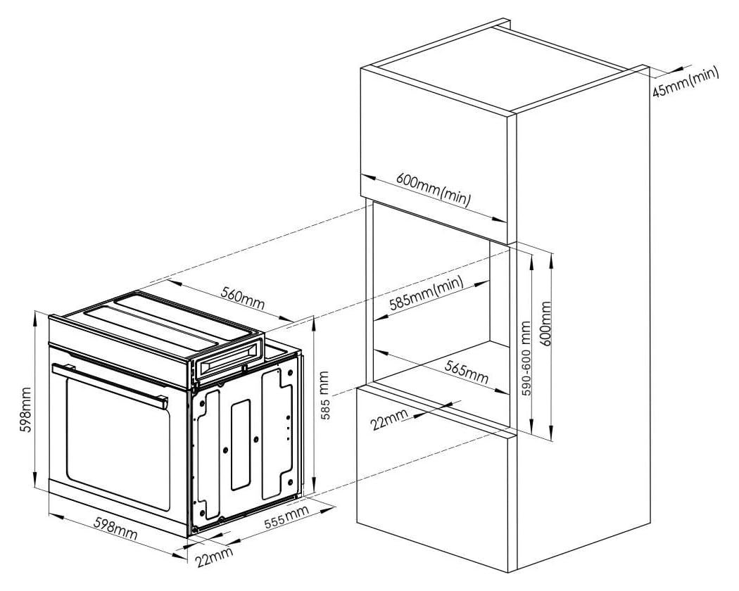 K&H Einbau-Backofen 60 cm Autark 75 l Energieeffizienzklasse A Full-Black-Design